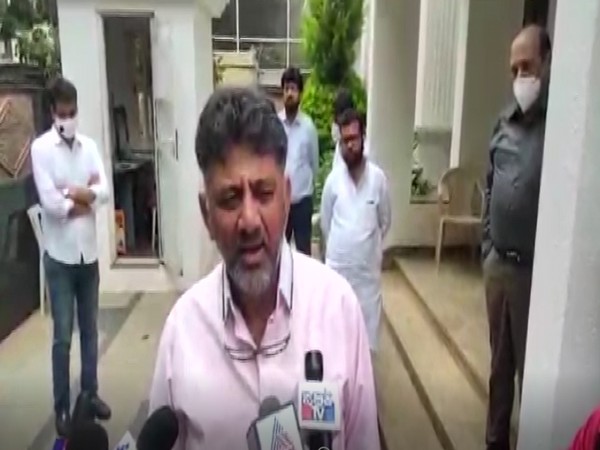 Karnataka Congress chief DK Shivakumar speaking to media on Sunday (Photo/ANI)