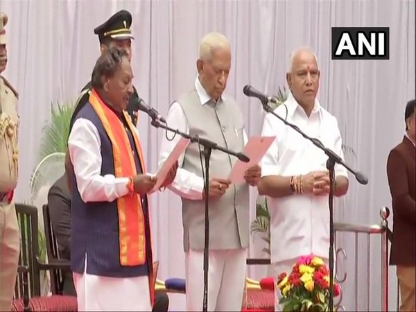 KS Eshwarappa taking oath as Cabinet minister in Bengaluru, Karnataka on Tuesday.