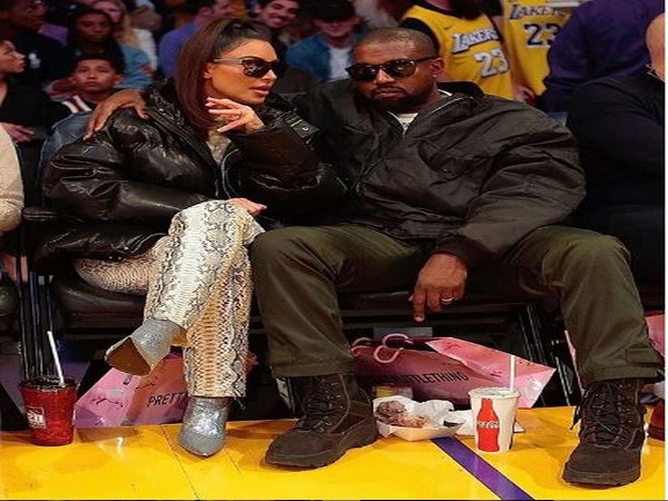 Kim Kardashian West with husband Kanye West at the Lakers Game in Los Angeles. 
