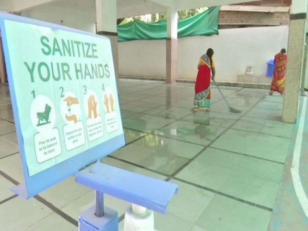 Sanitization of school building ahead of reopening on Sept 1 (Photo/ANI)