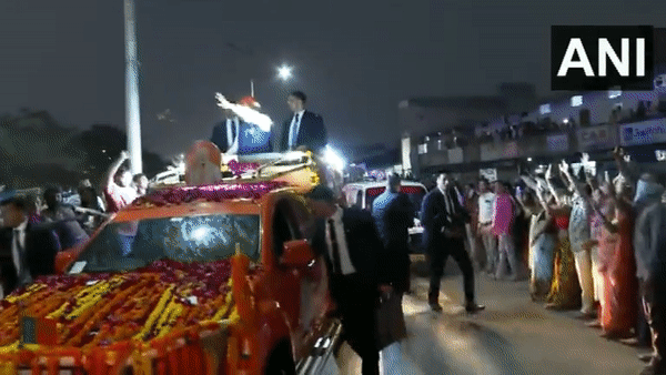 Visuals from PM Modi's roadshow in Ahmedabad (Photo/ANI)