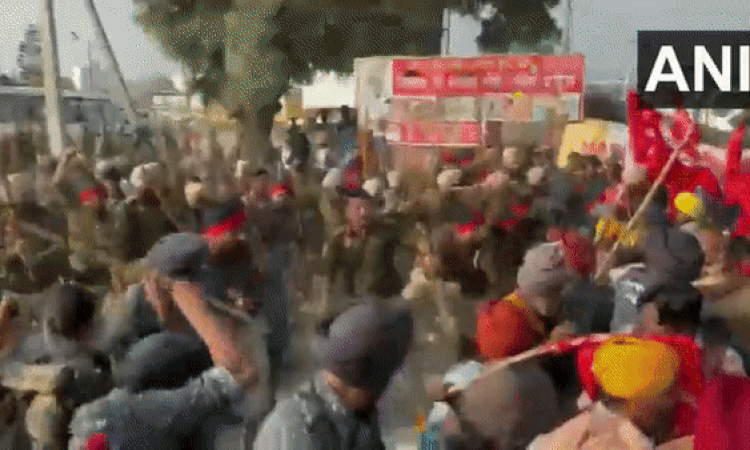 Visual of police action during protest near Punjab CM's residence in Sangrur (Photo/ANI)