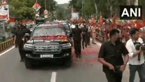 Prime Minister Narendra Modi's roadshow in Gujarat's Bhavnagar (Photo:ANI)