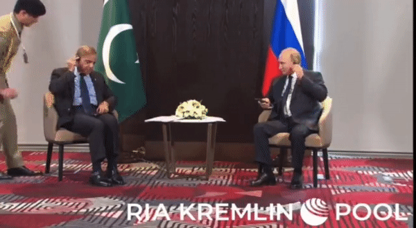 Pakistan Prime Minister Shehbaz Sharif with Russian President Vladimir Putin. (Photo Credit - RIA)