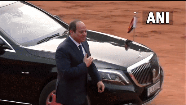 President Murmu, PM Modi welcoming Sisi at Rashtrapati Bhavan (Photo/ANI)