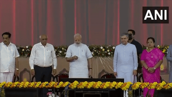 PM Modi lays foundation stone of multiple projects in Ambaji (Photo/ANI)