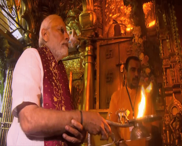 Visuals of PM Modi at Ambaji temple (Photo/ANI)