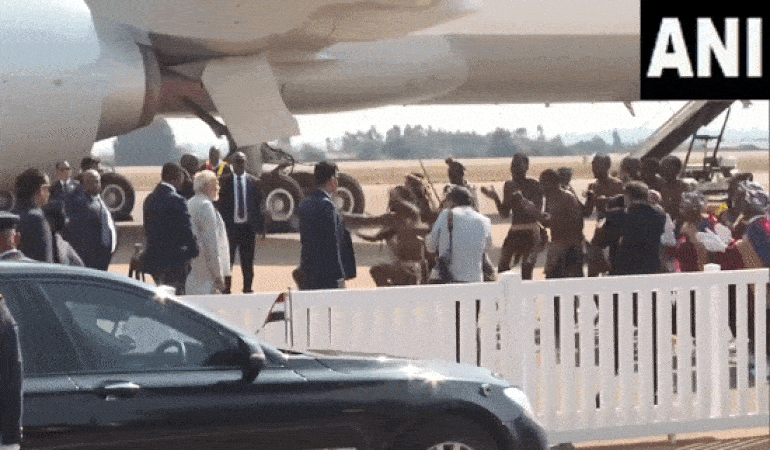 Prime Minister Narendra Modi arrives in Johannesburg, South Africa. (Photo: ANI)