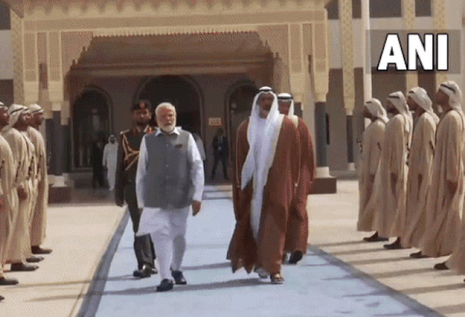 PM Narendra Modi emplanes for New Delhi after concluding his UAE visit. (Photo/ANI)