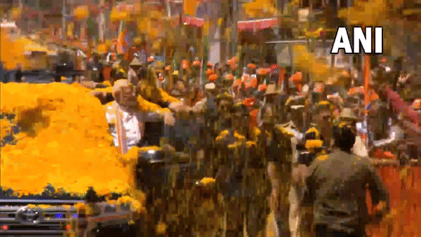 Prime Minister Narendra Modi holds roadshow in Karnataka's Mandya (Photo/ANI)