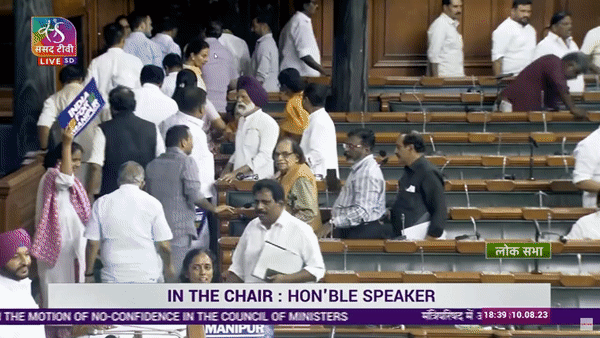 Opposition MPs staging walkout (Photo Courtesy: Sansad TV)