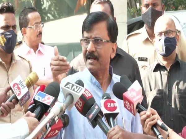 Shiv Sena MP Sanjay Raut speaking to reporters on Anvay suicide case. (Photo/ANI)