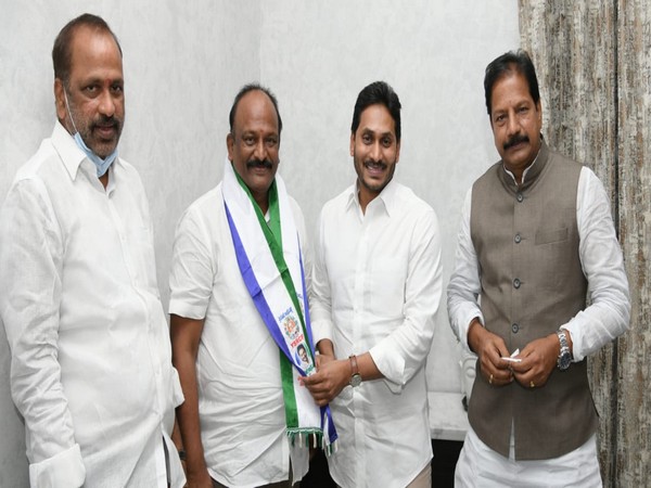 Former MLA from the Telugu Desam Party (TDP) Mantena Ananta Varma joins the YSRCP. (Photo/ANI)