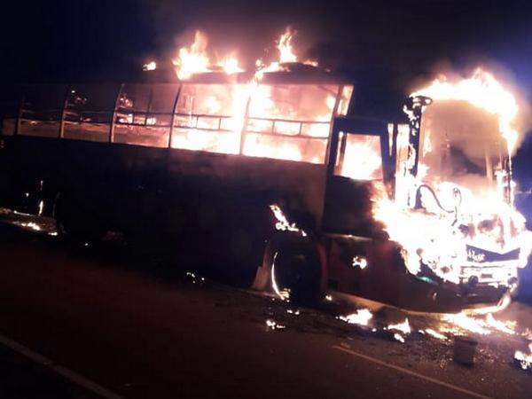 Bus engulfed in fire near Kurnool district in Andhra Pradesh