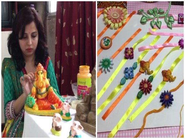 Indore's Shweta Paliwal has made Ganesh idols, rakhis out of cow dung (Photo/ANI)