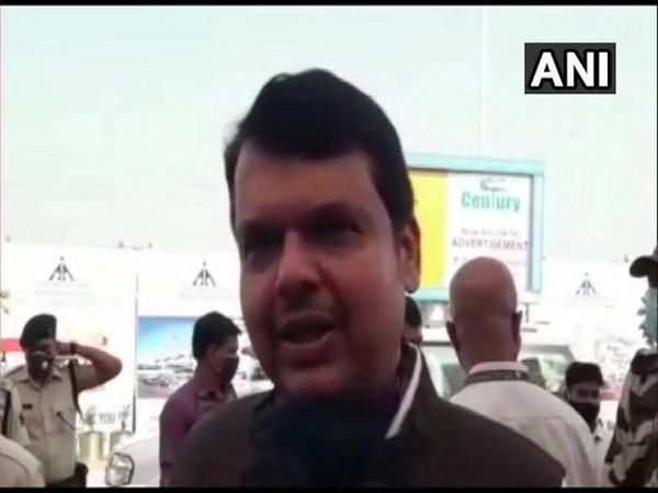 BJP leader Devendra Fadnavis speaking to reporters in Patna, Bihar.