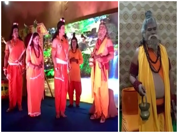 Union Minister Faggan Singh Kulaste playing 'Agastya Muni' in 'Luv Kush Ramlila' on Thursday. Photo/ANI