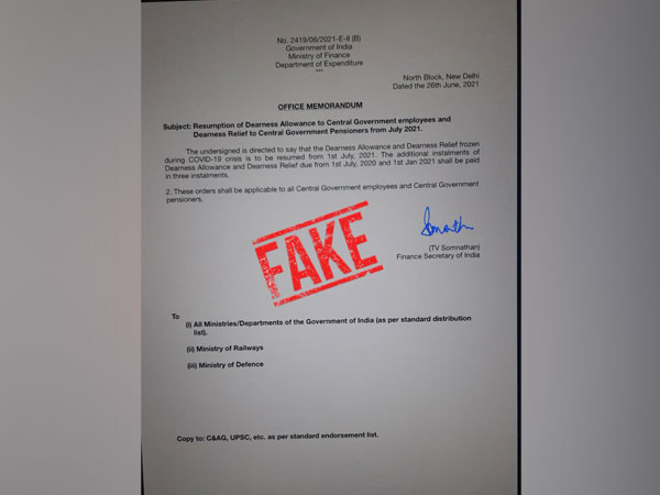 Photo of fake office memorandum tweeted by the Ministry of Finance on Saturday. (Photo: Finance Ministry Twitter)