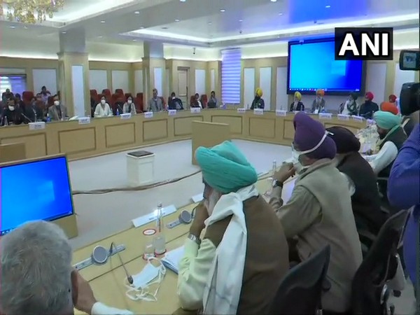 A visual from meeting between leaders of farmer unions and central government at Vigyan Bhawan in New Delhi on Tuesday. (Photo/ANI)