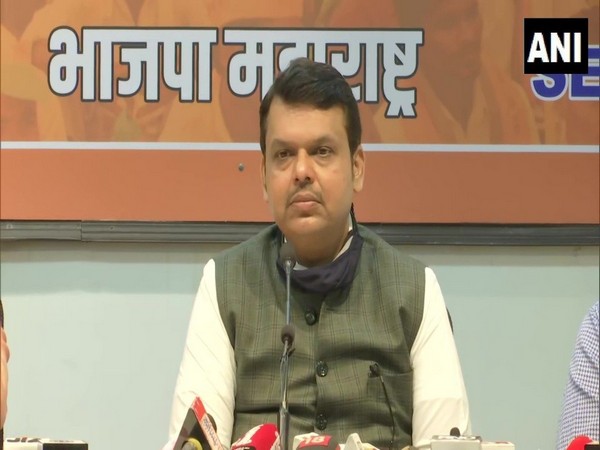 BJP leader Devendra Fadnavis speaking to reporters in Mumbai on Saturday.