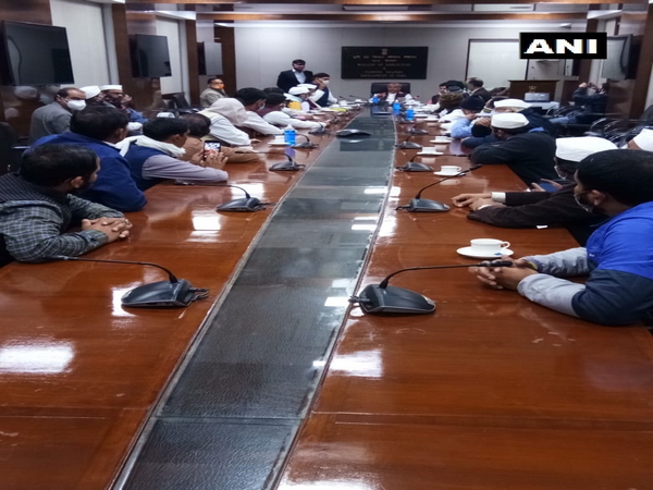 A visual of meeting between Agriculture Minister Narendra Singh Tomar and representatives of Kisan Sangharsh Samiti, Gautam Budh Nagar, UP and Indian Kisan Union, New Delhi (Photo/ANI)