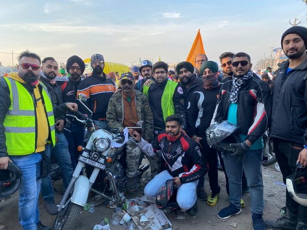 A biker group at Singhu border to show solidarity with protesting farmers. (Photo/ANI)