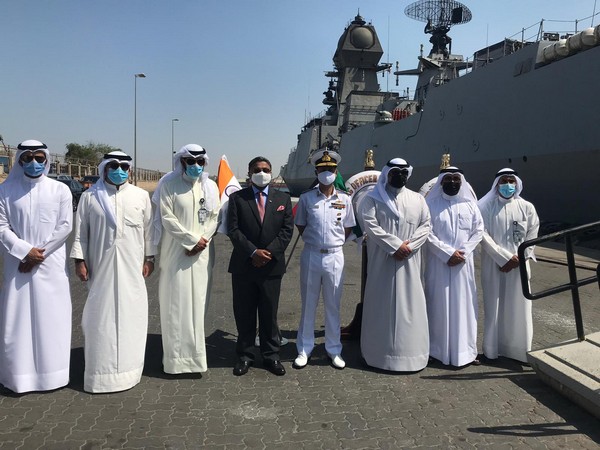 INS Kolkata arrives at Shuwaikh Port, Kuwait (Photo Credit: Twitter/ India in Kuwait)
