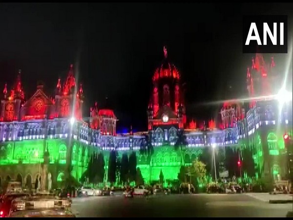 Chhatrapati Shivaji Maharaj Terminus illuminates with tri-colour lights (Photo/ANI)