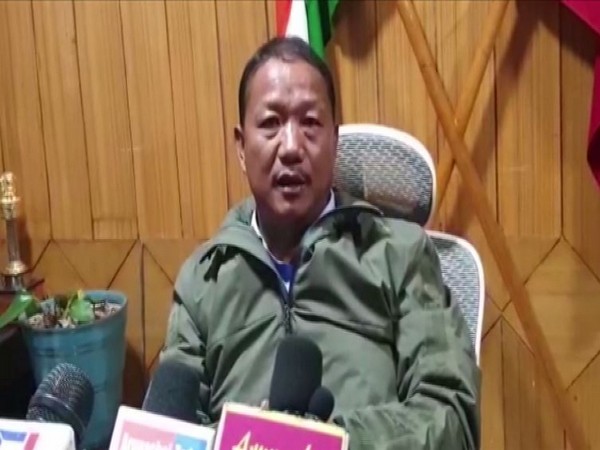 Arunachal Pradesh Home Minister Bamang Felix speaking to reporters in Itanagar on Tuesday. Photo/ANI