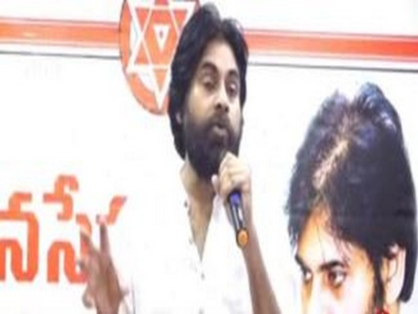 Jana Sena Party chief Pawan Kalyan addressing party workers at Tirupati on Tuesday in Andhra Pradesh. Photo/ANI