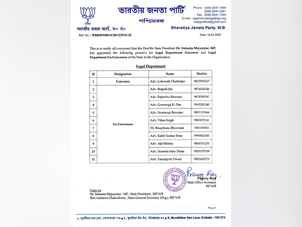 BJP's statement appointing the Convener and Co-conveners (Photo/ANI)