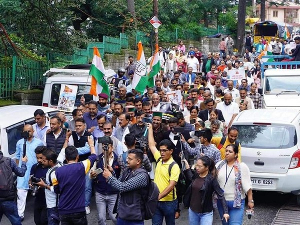 Himachal Pradesh Congress Committee protest protested in front of the Enforcement Directorate office at Chhota Shimla in Shimla.