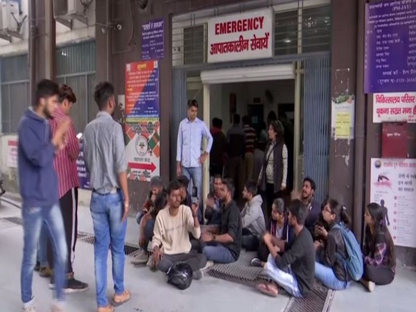 Students from various Ayush colleges protesting outside city hospital in Dehradun in Uttarakhand. Photo/ANI