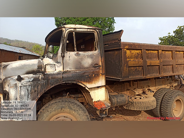 Torched vehicle in Odisha's Tala Pipili village. (ANI/photo)