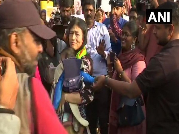 Activist Irom Sharmila taking part in a protest against CAA, NRC and NPR in Bengaluru on Sunday.