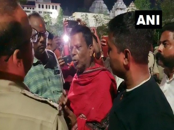 Visuals of police at the incident site near Puri Jagannath Temple. (ANI/photo)