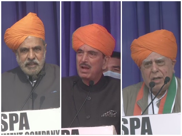 Congress leaders Anand Sharma, Ghulam Nabi Azad (Centre) and Kapil Sibal. (Photo/ANI)