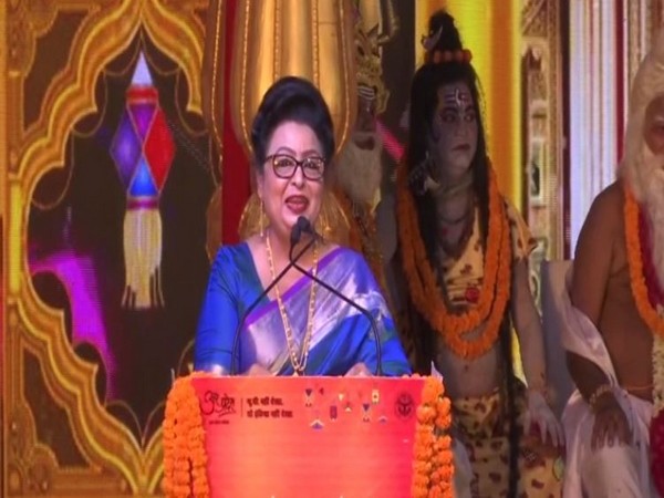Fijian minister Veena Kumar Bhatnagar speaking at an event in Ayodhya on Saturday. Photo/ANI