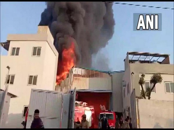 Picture of the ablaze chemical factory at Kota in Rajasthan on Friday. (ANI/pictures)
