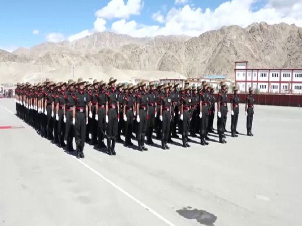 A visual of the recruits performing parade in Leh on Sunday.  Photo/ANI