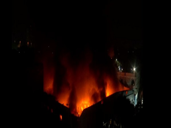 Visuals of fire in the Tangra's Mehr Ali Lane tannery. (ANI/photo)