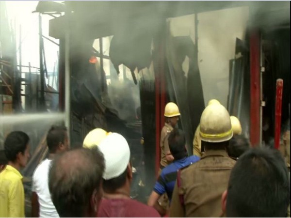 Visuals of fire that broke out at Park Circus in Kolkata on Wednesday. Photo/ANI 