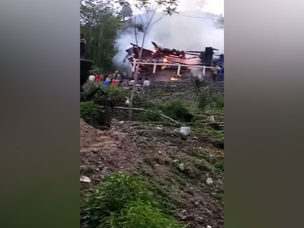 Fire broke out in Shimla district's Sandasu village on Monday. Photo/ANI