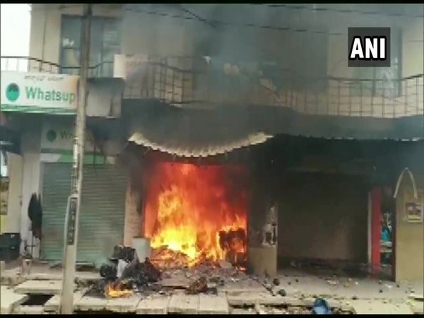 Shop that caught fire in Govindpuram area. (Photo/ANI)