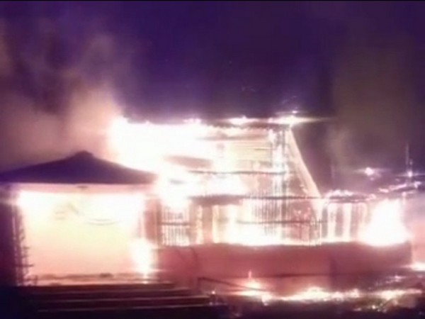 A fire broke out at the Geeta Kutir ashram in Banswara, Rudraprayag. (Photo/ANI)