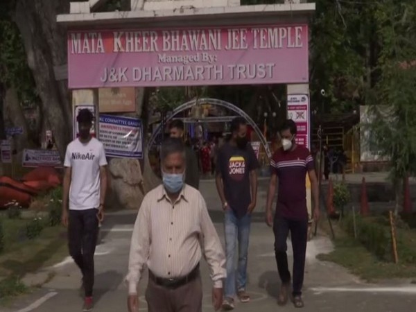 Devotees leaving after offering prayers at Mata Kheer Bhawani temple in Ganderbal district (Photo/ANI)