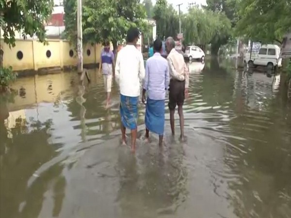 The view of a waterlogged road in Patna on Sunday. Photo/ANI