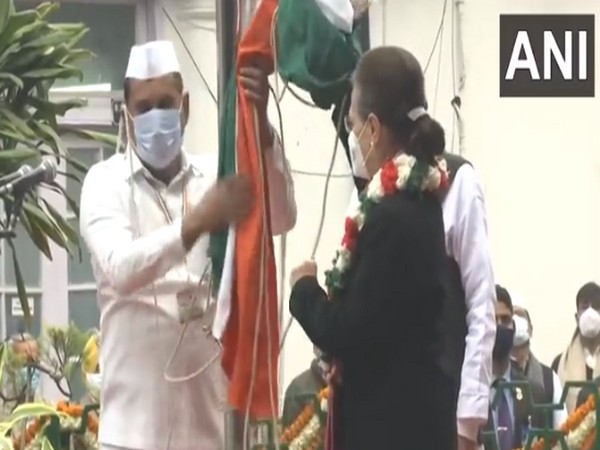 Congress president Sonia Gandhi host party's flag on foundation day (Photo/ANI)