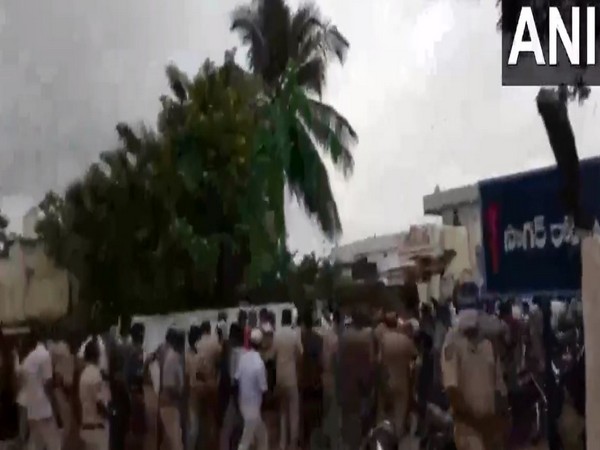 Visuals from protest against TRS leaders visit to Rangareddy, Telangana. (Photo/ANI)