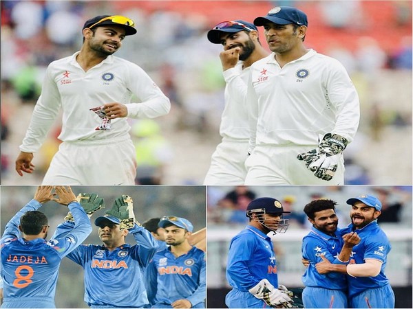 India all-rounder Ravindra Jadeja along with Virat Kohli and MS Dhoni (Image: Ravindra Jadeja's Twitter)